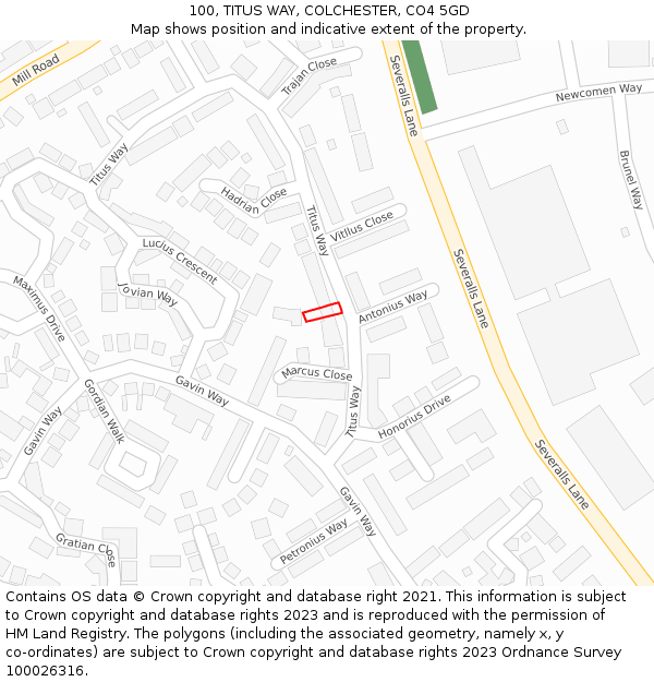 100, TITUS WAY, COLCHESTER, CO4 5GD: Location map and indicative extent of plot