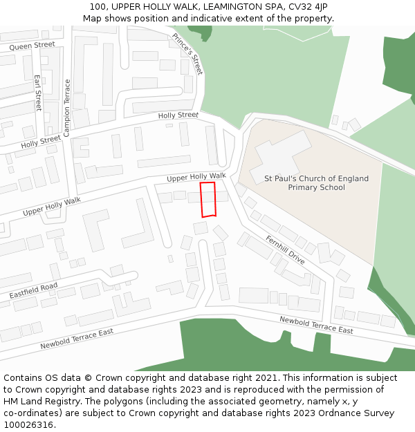 100, UPPER HOLLY WALK, LEAMINGTON SPA, CV32 4JP: Location map and indicative extent of plot