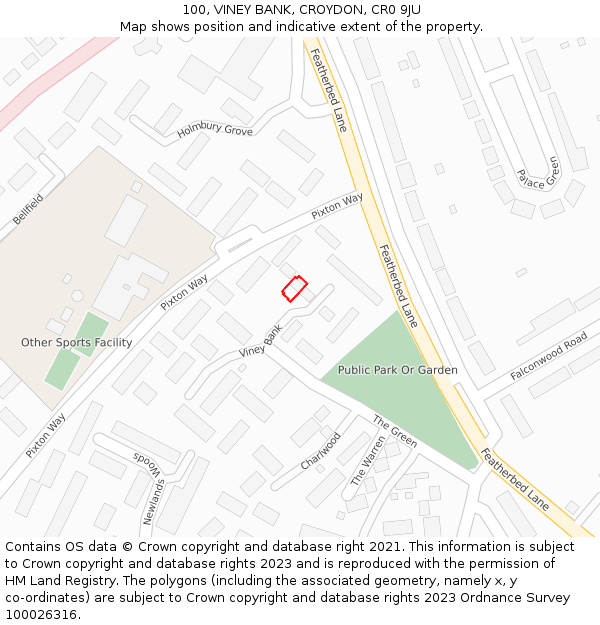 100, VINEY BANK, CROYDON, CR0 9JU: Location map and indicative extent of plot