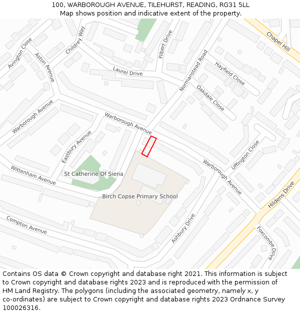 100, WARBOROUGH AVENUE, TILEHURST, READING, RG31 5LL: Location map and indicative extent of plot