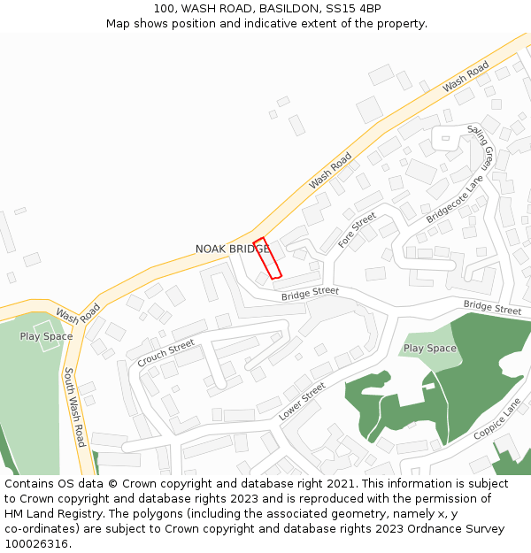 100, WASH ROAD, BASILDON, SS15 4BP: Location map and indicative extent of plot