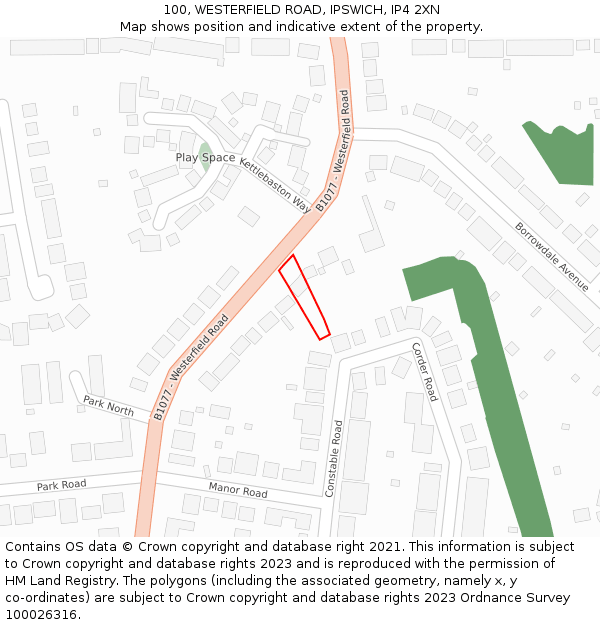 100, WESTERFIELD ROAD, IPSWICH, IP4 2XN: Location map and indicative extent of plot