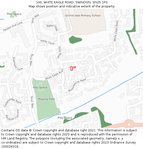 100, WHITE EAGLE ROAD, SWINDON, SN25 1PS: Location map and indicative extent of plot