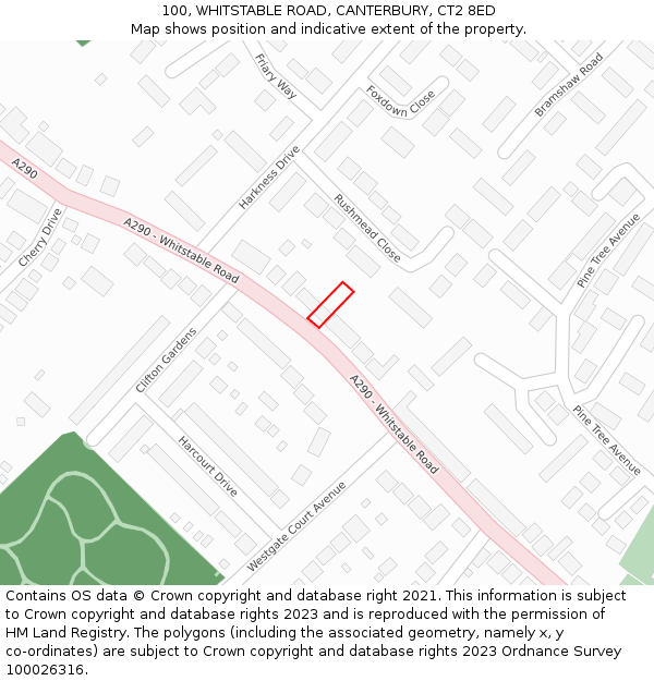 100, WHITSTABLE ROAD, CANTERBURY, CT2 8ED: Location map and indicative extent of plot