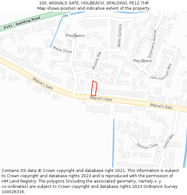 100, WIGNALS GATE, HOLBEACH, SPALDING, PE12 7HR: Location map and indicative extent of plot
