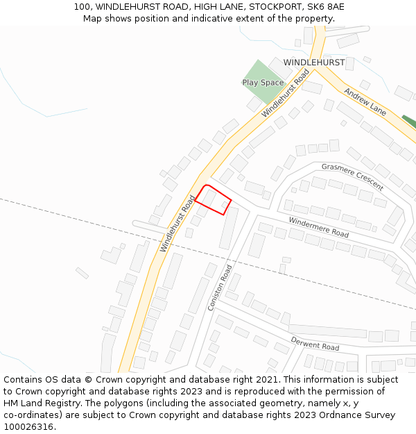 100, WINDLEHURST ROAD, HIGH LANE, STOCKPORT, SK6 8AE: Location map and indicative extent of plot