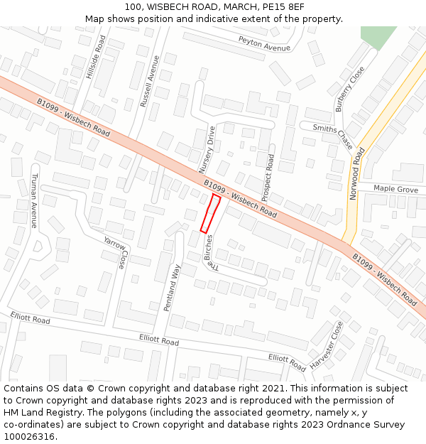 100, WISBECH ROAD, MARCH, PE15 8EF: Location map and indicative extent of plot