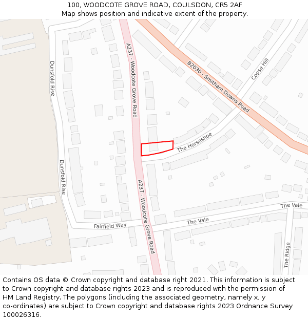 100, WOODCOTE GROVE ROAD, COULSDON, CR5 2AF: Location map and indicative extent of plot