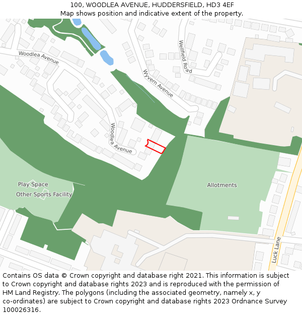 100, WOODLEA AVENUE, HUDDERSFIELD, HD3 4EF: Location map and indicative extent of plot