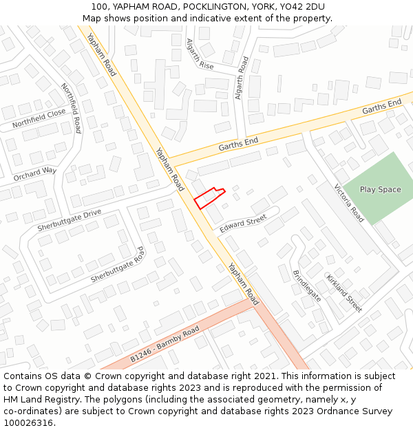 100, YAPHAM ROAD, POCKLINGTON, YORK, YO42 2DU: Location map and indicative extent of plot