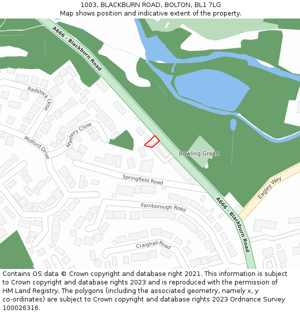 1003, BLACKBURN ROAD, BOLTON, BL1 7LG: Location map and indicative extent of plot