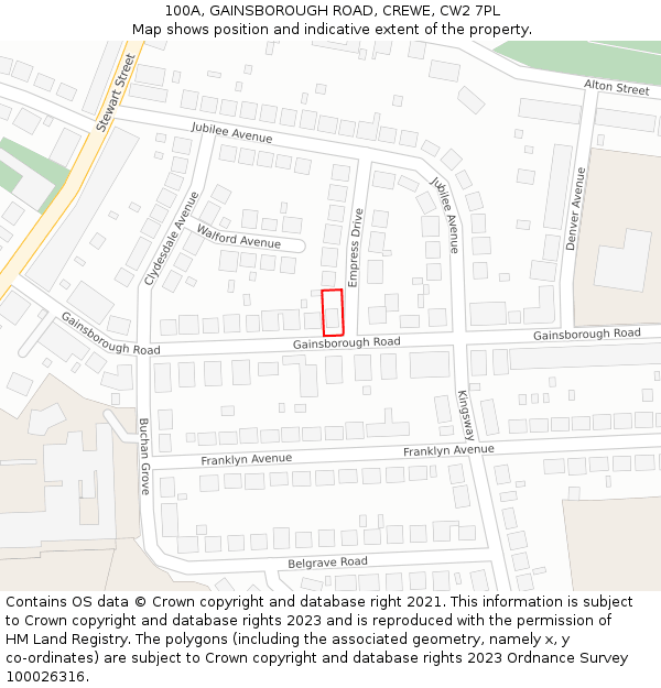 100A, GAINSBOROUGH ROAD, CREWE, CW2 7PL: Location map and indicative extent of plot