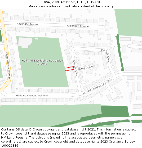 100A, KIRKHAM DRIVE, HULL, HU5 2BT: Location map and indicative extent of plot