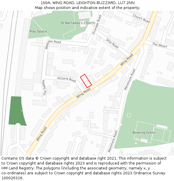 100A, WING ROAD, LEIGHTON BUZZARD, LU7 2NN: Location map and indicative extent of plot