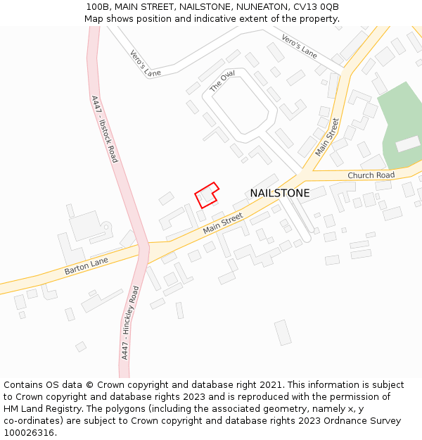 100B, MAIN STREET, NAILSTONE, NUNEATON, CV13 0QB: Location map and indicative extent of plot
