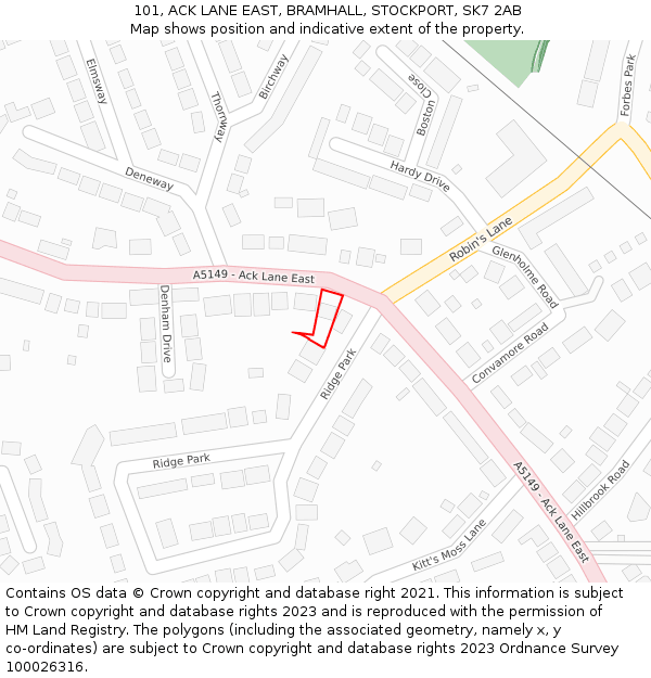 101, ACK LANE EAST, BRAMHALL, STOCKPORT, SK7 2AB: Location map and indicative extent of plot