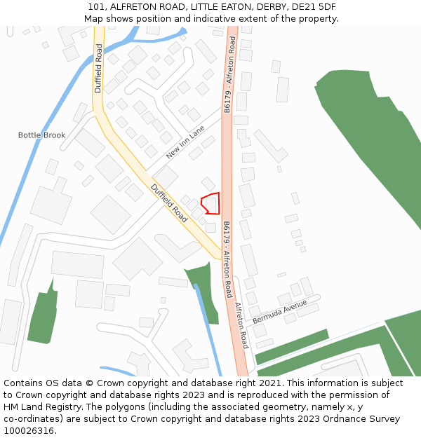 101, ALFRETON ROAD, LITTLE EATON, DERBY, DE21 5DF: Location map and indicative extent of plot