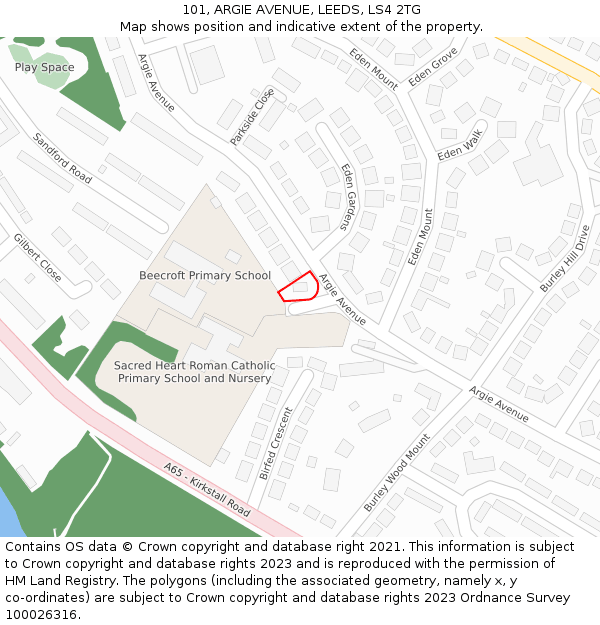 101, ARGIE AVENUE, LEEDS, LS4 2TG: Location map and indicative extent of plot