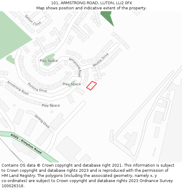 101, ARMSTRONG ROAD, LUTON, LU2 0FX: Location map and indicative extent of plot