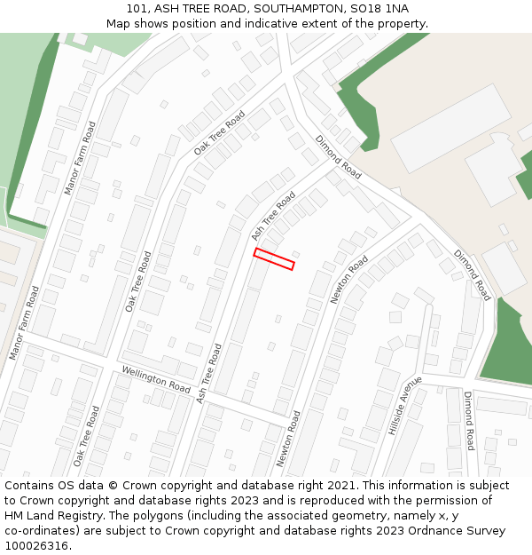 101, ASH TREE ROAD, SOUTHAMPTON, SO18 1NA: Location map and indicative extent of plot