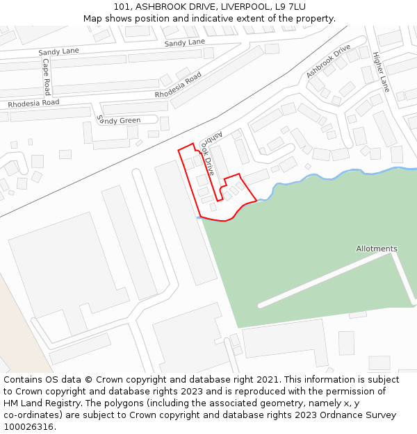 101, ASHBROOK DRIVE, LIVERPOOL, L9 7LU: Location map and indicative extent of plot