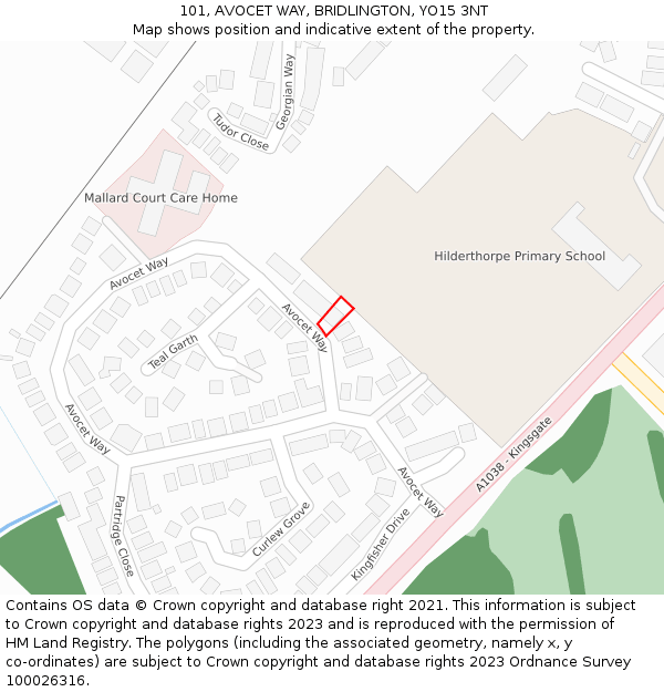 101, AVOCET WAY, BRIDLINGTON, YO15 3NT: Location map and indicative extent of plot