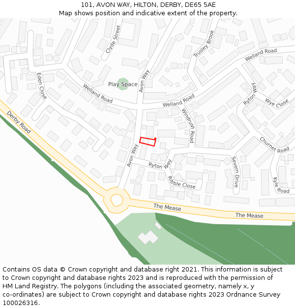 101, AVON WAY, HILTON, DERBY, DE65 5AE: Location map and indicative extent of plot