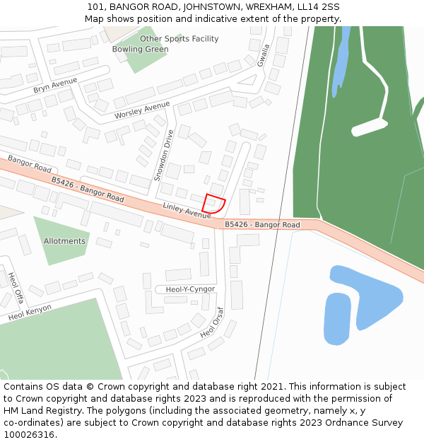 101, BANGOR ROAD, JOHNSTOWN, WREXHAM, LL14 2SS: Location map and indicative extent of plot