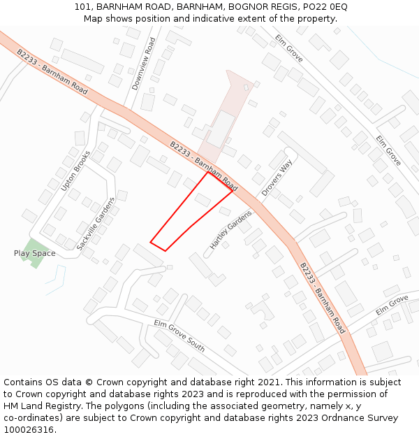 101, BARNHAM ROAD, BARNHAM, BOGNOR REGIS, PO22 0EQ: Location map and indicative extent of plot