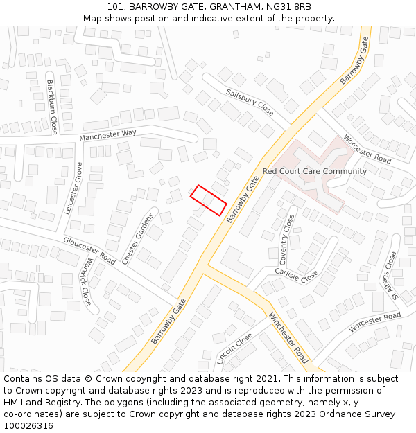 101, BARROWBY GATE, GRANTHAM, NG31 8RB: Location map and indicative extent of plot