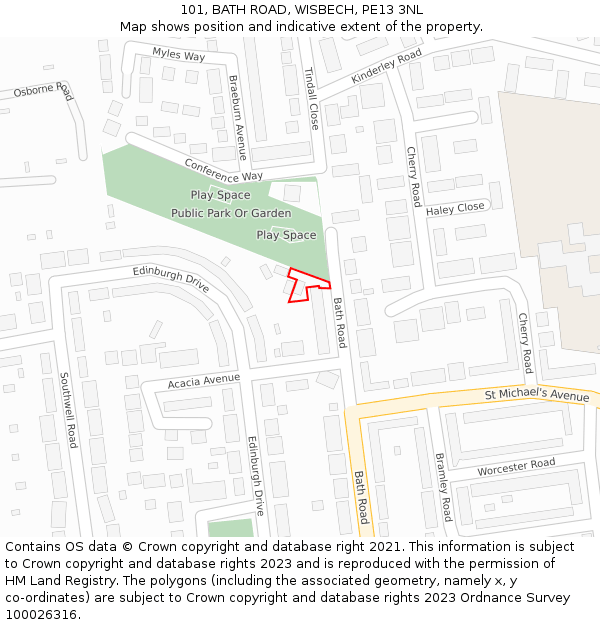 101, BATH ROAD, WISBECH, PE13 3NL: Location map and indicative extent of plot