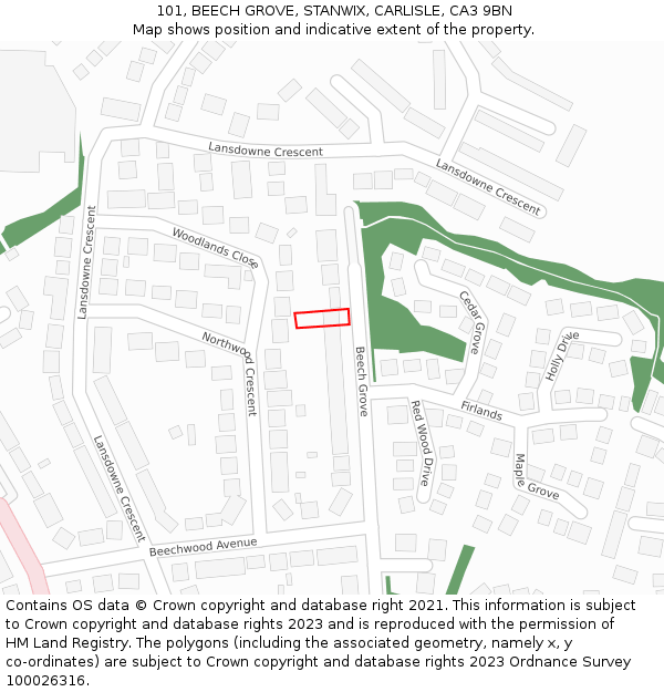 101, BEECH GROVE, STANWIX, CARLISLE, CA3 9BN: Location map and indicative extent of plot