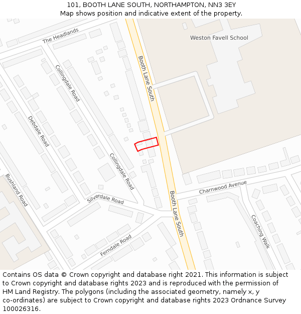101, BOOTH LANE SOUTH, NORTHAMPTON, NN3 3EY: Location map and indicative extent of plot