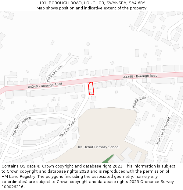 101, BOROUGH ROAD, LOUGHOR, SWANSEA, SA4 6RY: Location map and indicative extent of plot