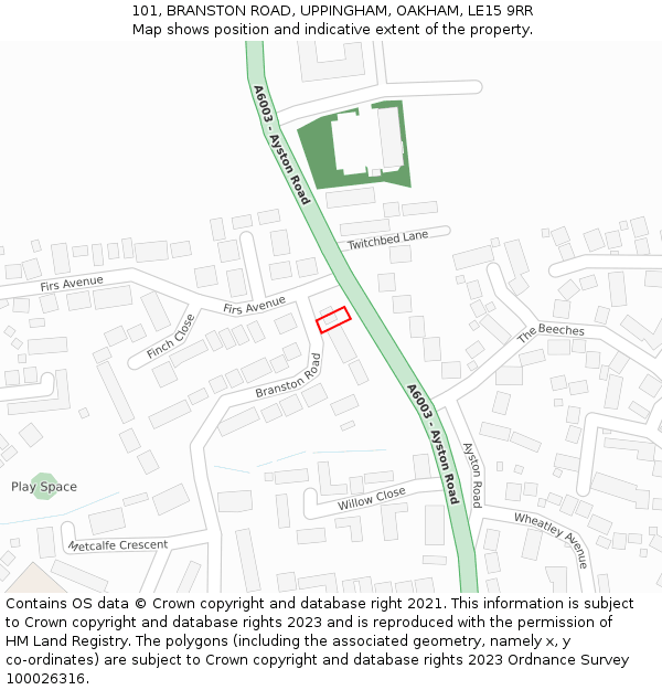 101, BRANSTON ROAD, UPPINGHAM, OAKHAM, LE15 9RR: Location map and indicative extent of plot