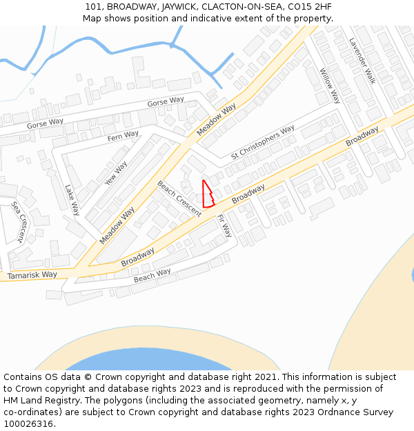 101, BROADWAY, JAYWICK, CLACTON-ON-SEA, CO15 2HF: Location map and indicative extent of plot