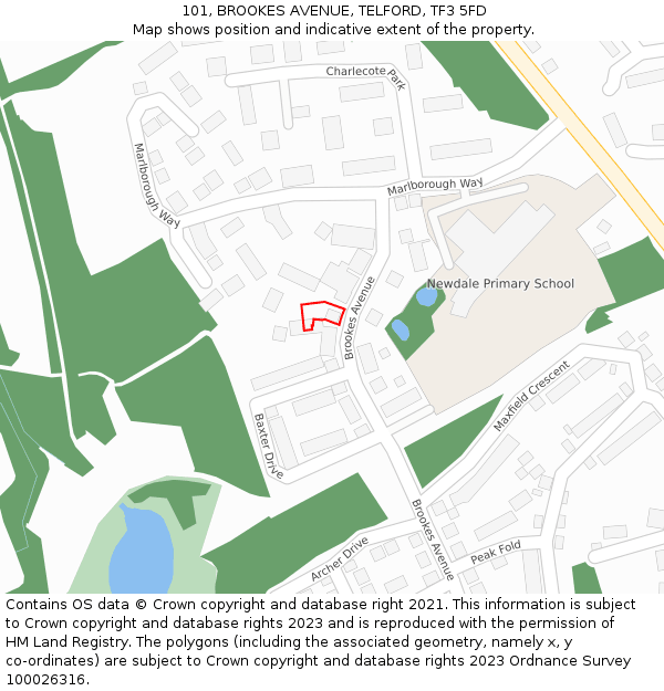 101, BROOKES AVENUE, TELFORD, TF3 5FD: Location map and indicative extent of plot
