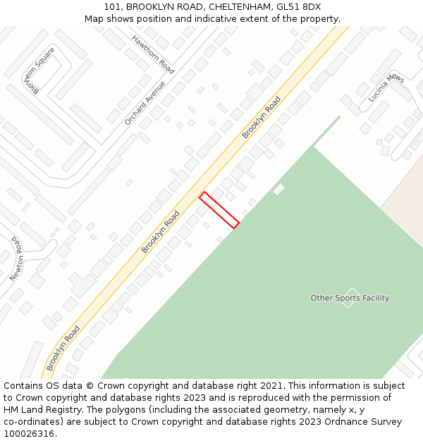 101, BROOKLYN ROAD, CHELTENHAM, GL51 8DX: Location map and indicative extent of plot