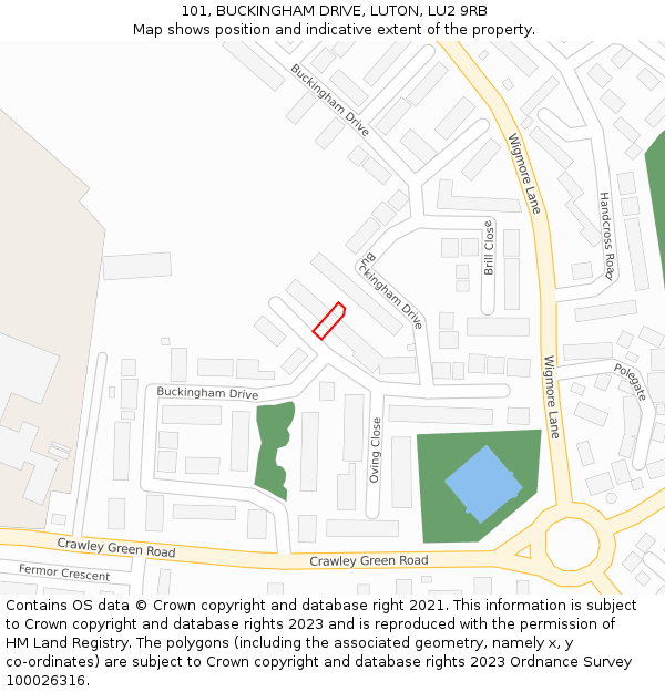 101, BUCKINGHAM DRIVE, LUTON, LU2 9RB: Location map and indicative extent of plot