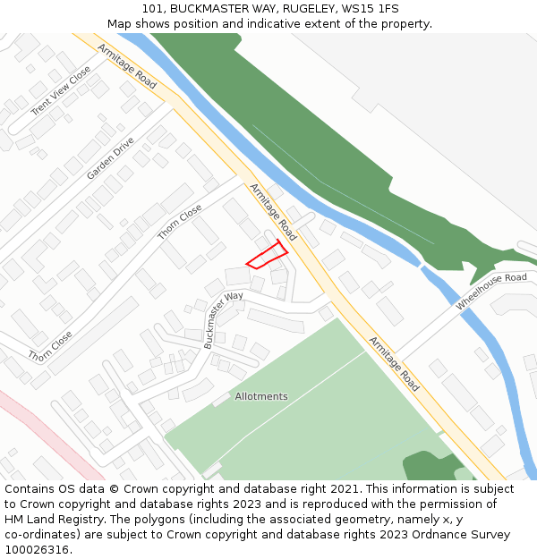 101, BUCKMASTER WAY, RUGELEY, WS15 1FS: Location map and indicative extent of plot