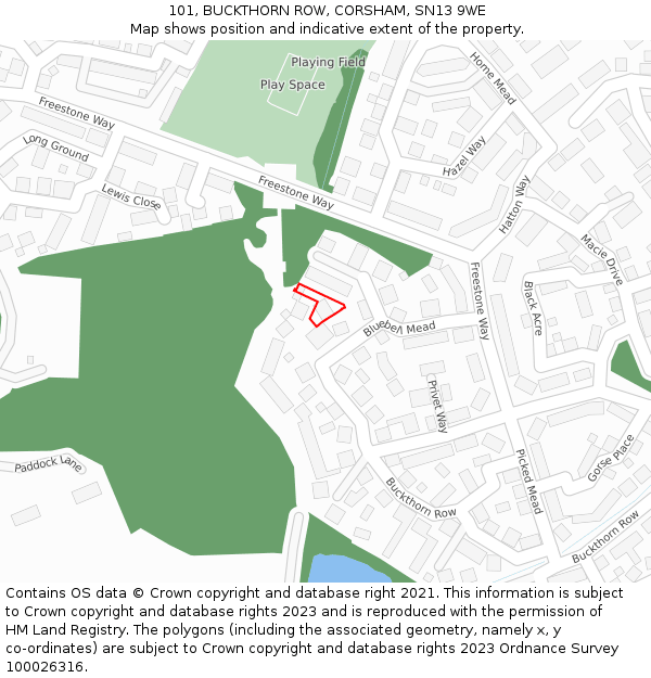 101, BUCKTHORN ROW, CORSHAM, SN13 9WE: Location map and indicative extent of plot