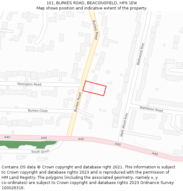 101, BURKES ROAD, BEACONSFIELD, HP9 1EW: Location map and indicative extent of plot