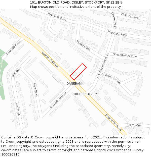 101, BUXTON OLD ROAD, DISLEY, STOCKPORT, SK12 2BN: Location map and indicative extent of plot