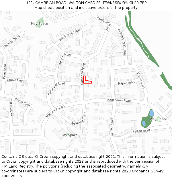 101, CAMBRIAN ROAD, WALTON CARDIFF, TEWKESBURY, GL20 7RP: Location map and indicative extent of plot