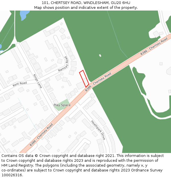 101, CHERTSEY ROAD, WINDLESHAM, GU20 6HU: Location map and indicative extent of plot