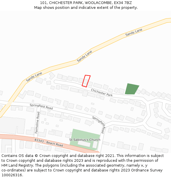 101, CHICHESTER PARK, WOOLACOMBE, EX34 7BZ: Location map and indicative extent of plot