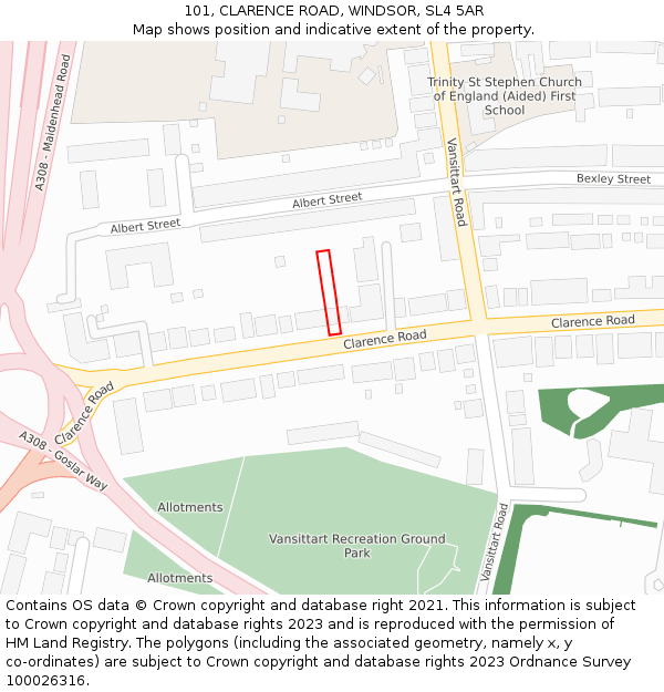 101, CLARENCE ROAD, WINDSOR, SL4 5AR: Location map and indicative extent of plot