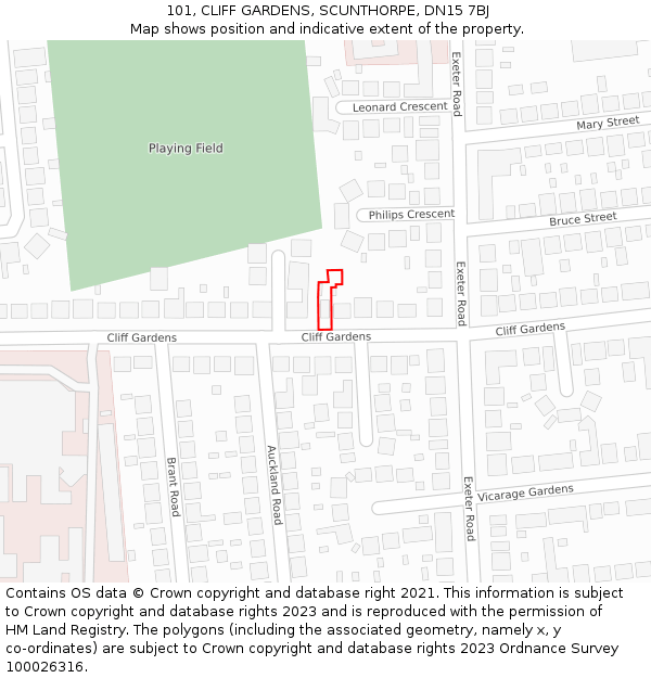 101, CLIFF GARDENS, SCUNTHORPE, DN15 7BJ: Location map and indicative extent of plot