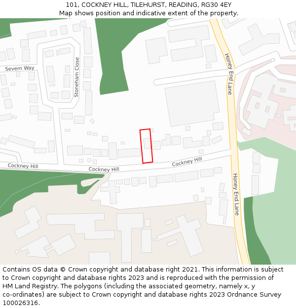 101, COCKNEY HILL, TILEHURST, READING, RG30 4EY: Location map and indicative extent of plot