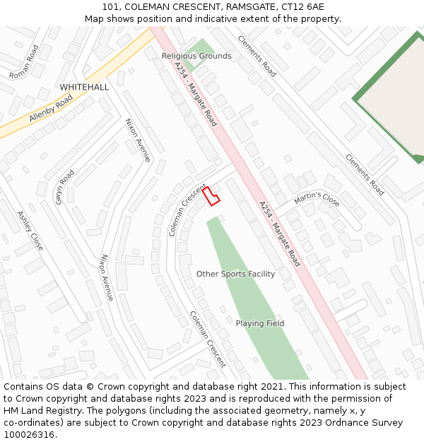 101, COLEMAN CRESCENT, RAMSGATE, CT12 6AE: Location map and indicative extent of plot